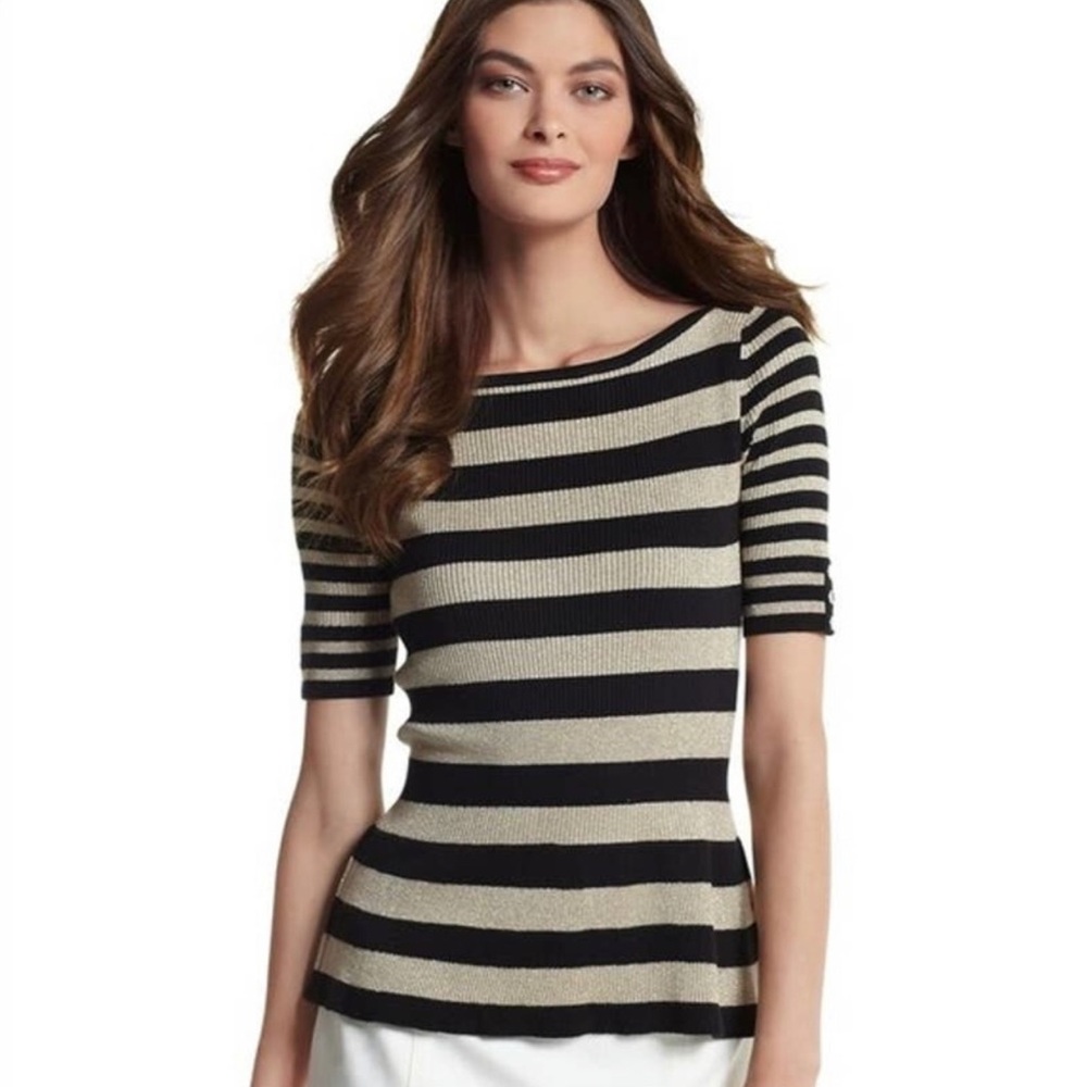 White House Black Market Sz S Striped Peplum Pullover Sweater Top